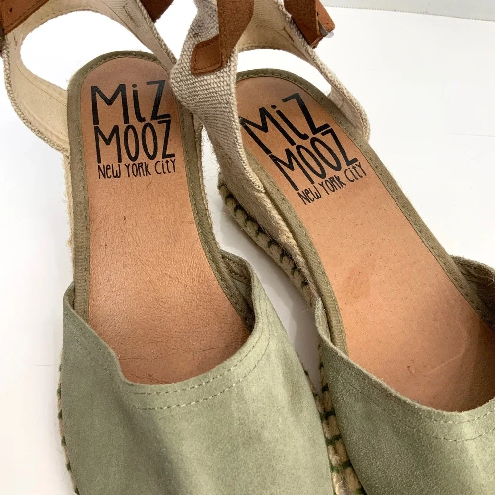 Miz Mooz EU 40/US 9 Malena Sage Green Suede Espadrille Wedges Ankle Strap